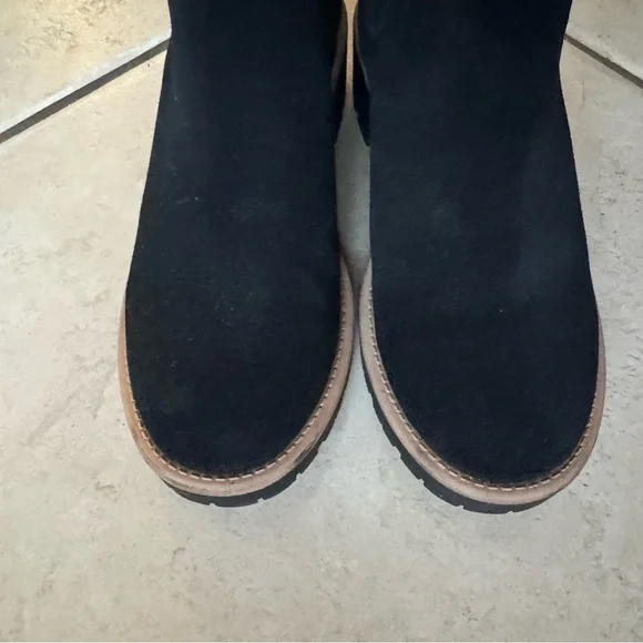 Waterproof Blondo Black Suede Ankle Booties with Tan Sole - Picture 5 of 12